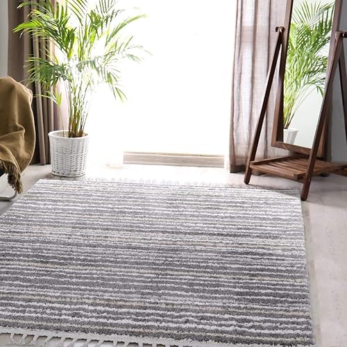Miniatura 6 de LUXE WEAVERS Shaggy Collection 520 - Alfombra gris de 8 x 10 pulgadas, diseño de líneas Shagg