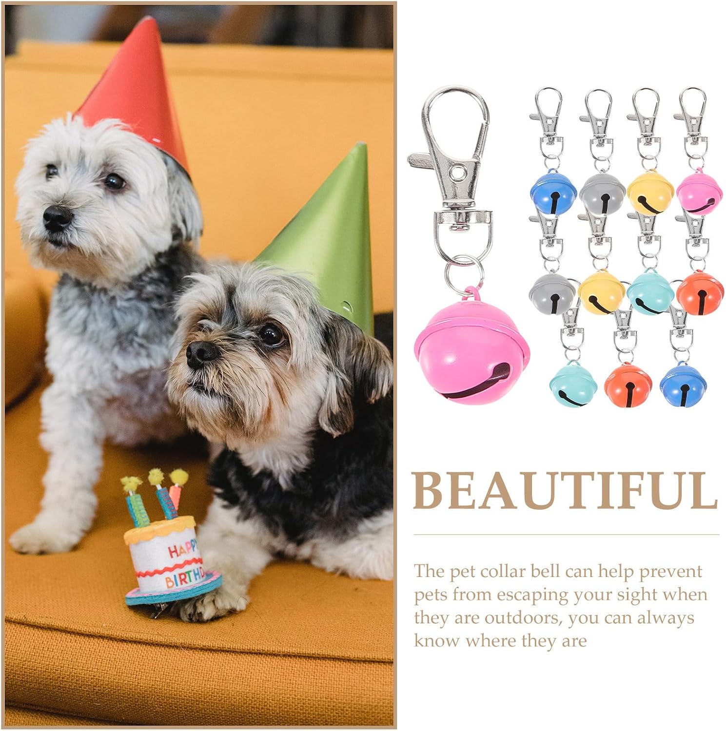 10pcs Small Pet Collar Bell Charm with Carabiner, Metal 0.87 Inch | Dog and Cat Use, Lightweight Anti Lost Accessory, Indoors Outdoors Random Color