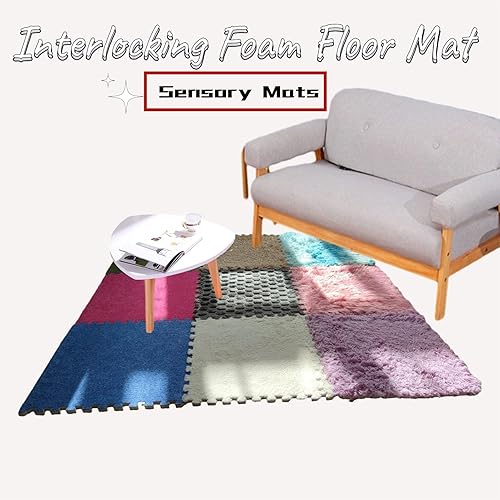 Miniatura 2 de 9 tapetes sensoriales, 12 x 12 pulgadas, tapete de espuma de rompecabezas, azulejos sensoriales entrelazados texturizados, adecuados para el suelo