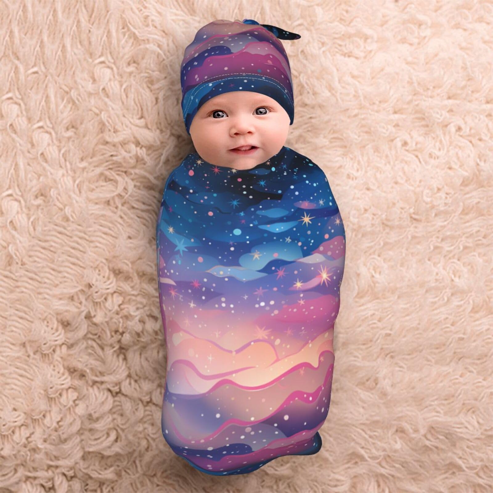 3D Stars Swaddle Coperta E Cappello Set Per Neonati Avvolgere Accogliente Per Neonati Bambino Comfort 29x53 cm