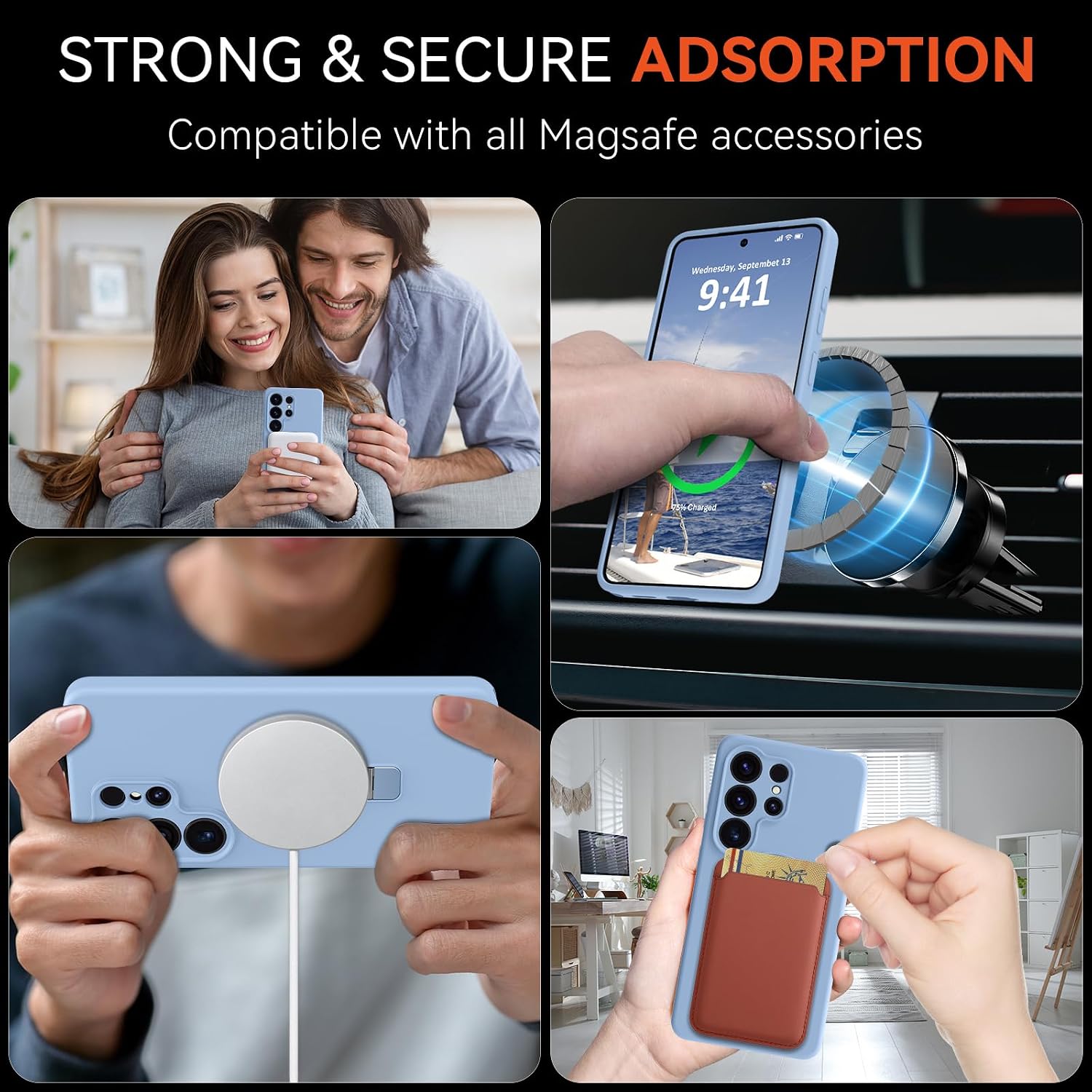 for Galaxy S26 Ultra Case with Stand, Slim Liquid Silicone Phone Cases for Samsung Galaxy S26 Ultra Compatible with MagSafe Magnetic Ring Kickstand Case Full Camera Protection, Light Blue