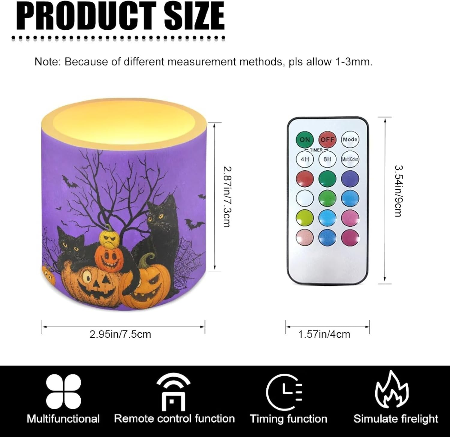 Merkmak 4Pcs Black Cat Pumpkin Flickering Flameless Candles with Remote Battery Operated Halloween Pillar Candles with Timer LED Elictric Pillar Tealights for Party Banquet Home Decorations