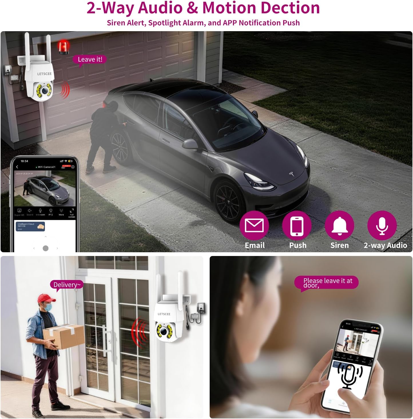 LETSCEE 4K 8MP Wired Outdoor Security Camera,Dual Power Options,Plug in,360° Pan 90° Tilt with Auto Tracking,Full Color Night Vision,2-Way Audio,Waterproof,24/7 Recording,2.4GHz WiFi Only