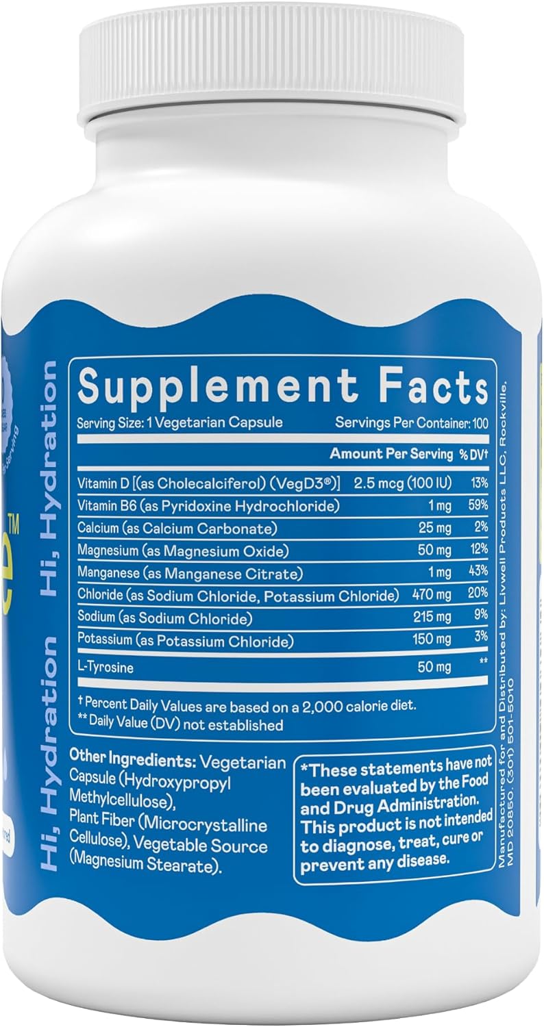 Hi-Lyte Unflavored Electrolyte Capsules - Hydration Support Supplement Tablets - Sodium, Potassium, Magnesium - 100 Servings - Image 6