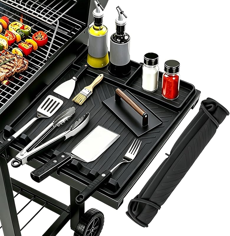 Rollable Blackstone Silicone Mat for Outdoor Grill Accessories | Silicone Grill Mat & Spatula Tool Rest - Heatproof Side Shelf Protector for Flat Top Griddle & BBQ Cooking (Black)