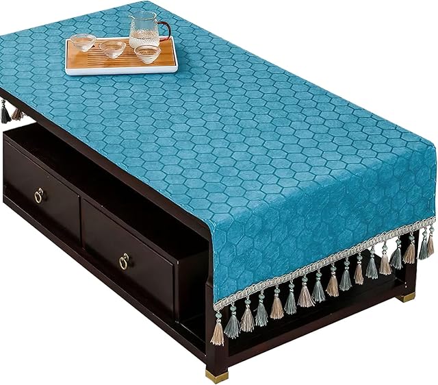 Coffee Table Cloth Coffee Table Cover with Tassel,Rectangle Coffee Tablecloth Small Table Cloth Non-slip Bottom For Wedding Banquet Tea Table Cloth Washer Dryer Fridge Top Cover,Sky Blue,40x180cm