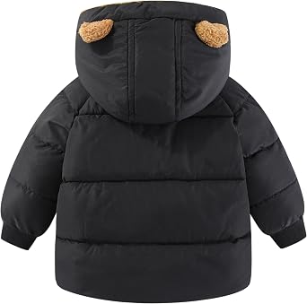 AIWUHE Toddler Winter Coat Boys Girls Down Jacket Hooded Fleece Warm Outwear 3D Ear Padded Puffer Jacket With Pockets 1-6Y