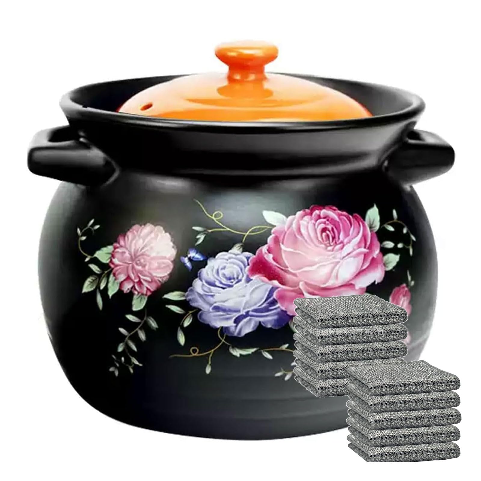 Casseruola in ceramica smaltata con coperchio, pentola resistente ed elegante, perfetta per servire e cuocere piatti, ideale per pasti e riunioni in famiglia