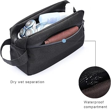 Toiletry Bag for Men, Etercycle Portable Travel Wash Bag, Waterproof Toiletries Cosmetic Organizer Bag, Gym Shaving Shower Bathroom Bag, Dopp Kit Make Up Bag with Handle (Black)