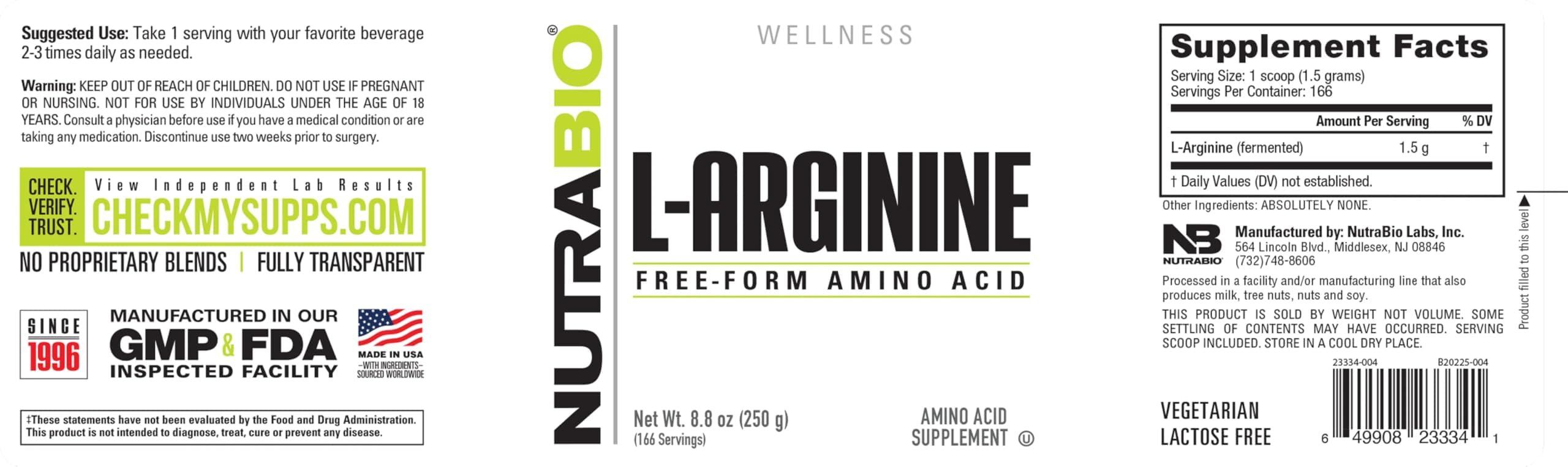NutraBio L-Arginine Supplement, 750mg Nitric Oxide Precursor, Supports Blood Flow, Vascular Health, and Muscle Growth, 250g — Amazon image 3