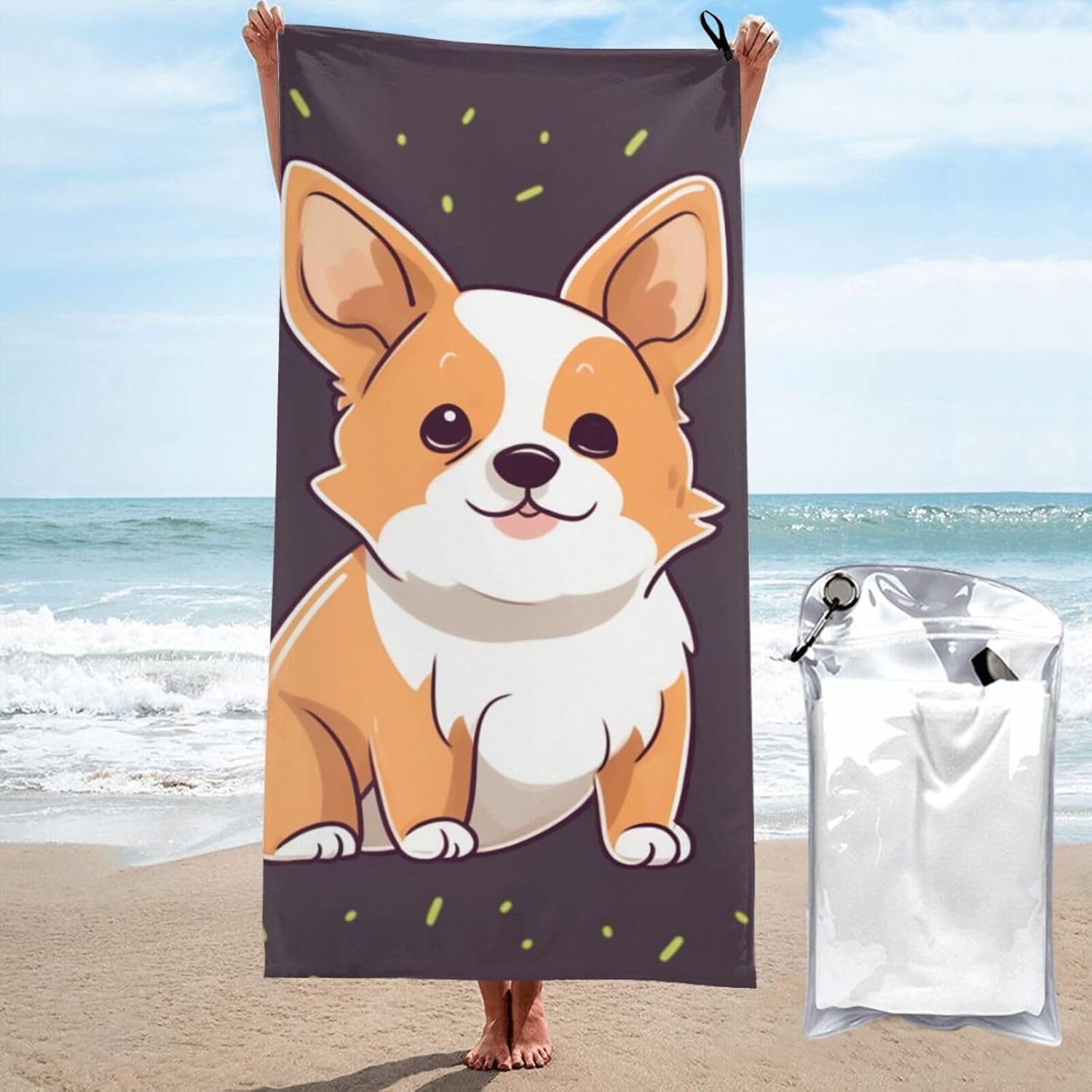 KHiry Microfiber Towel Beach Towels Cute Corgi Quick Dry Towel Soft Lightweight Travel Towels Absorbent Large Easy Pack Travel Things Beach Blanket for Gym Sports Swimming