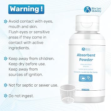 Super Absorbent Powder for Bodily Fluids & Spills 380g | Spill Kit Essential for Quick Cleanup & Hygiene, Hospitals & Care Homes | Bio-Lec Mobility