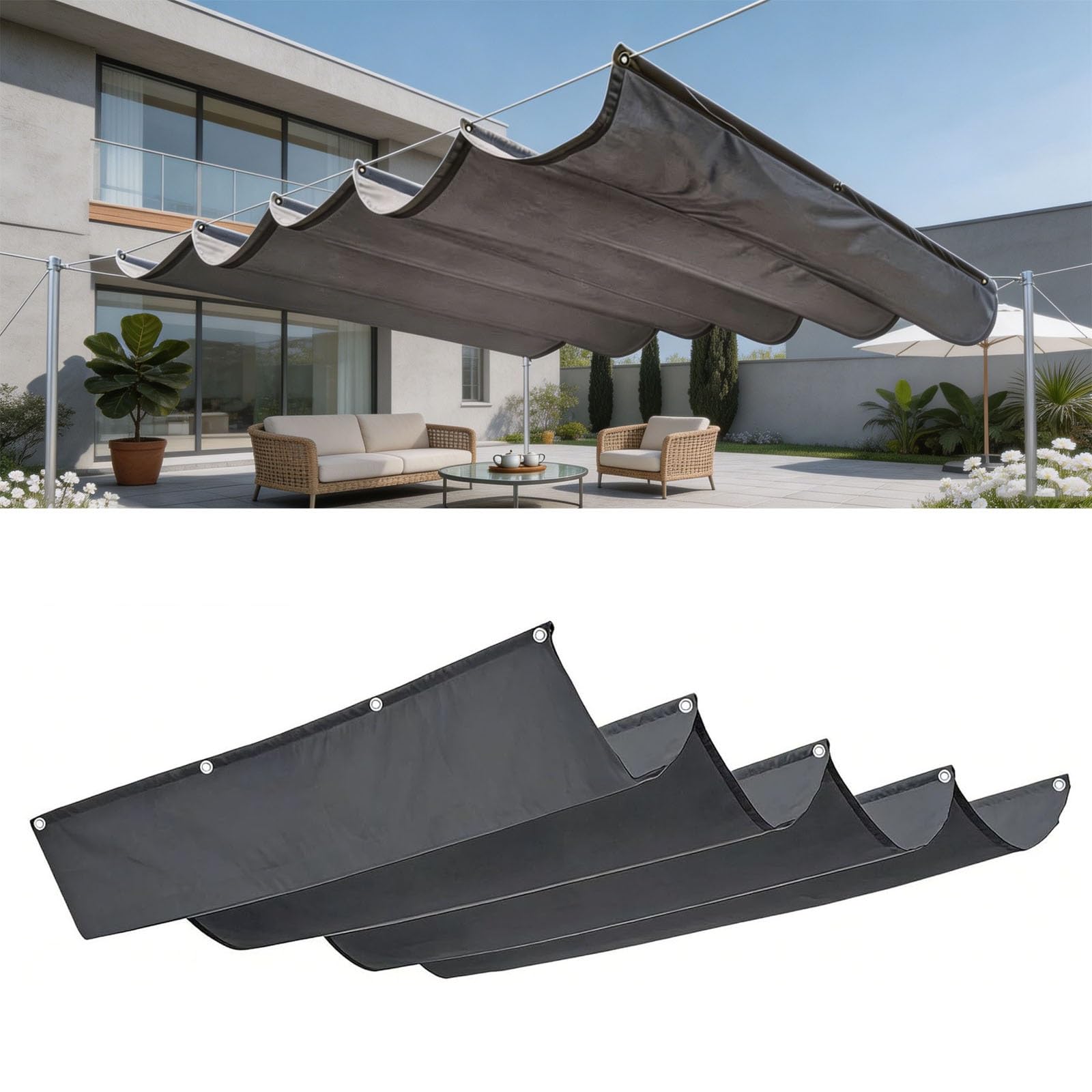 Toldo retráctil de onda 50x300 cm de alta resistencia climática en gris oscuro