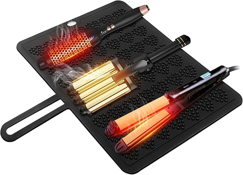 FERNIDA 15" x 12" Extra Large Heat Resistant Mat for Hair Tools, Thick Silicone Mat for Flat Iron, Curling Iron & Blow Dryer, Non-Slip Portable Heat Protector Mat for Home Salon