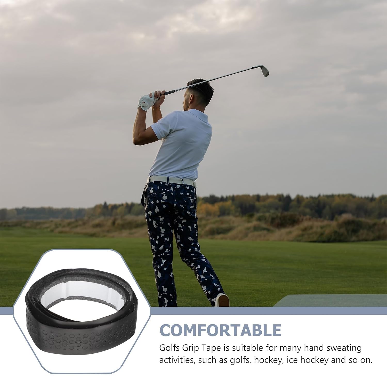 2pcs Golf Grip Wrap Tape Easy-Replace Strap Accessory Black Pu | Wear-resistant, Strong Adhesive, Anti-sweat, Anti-slip Finish, One Set for Racket and Bat Use, Hockey and Ice Hockey