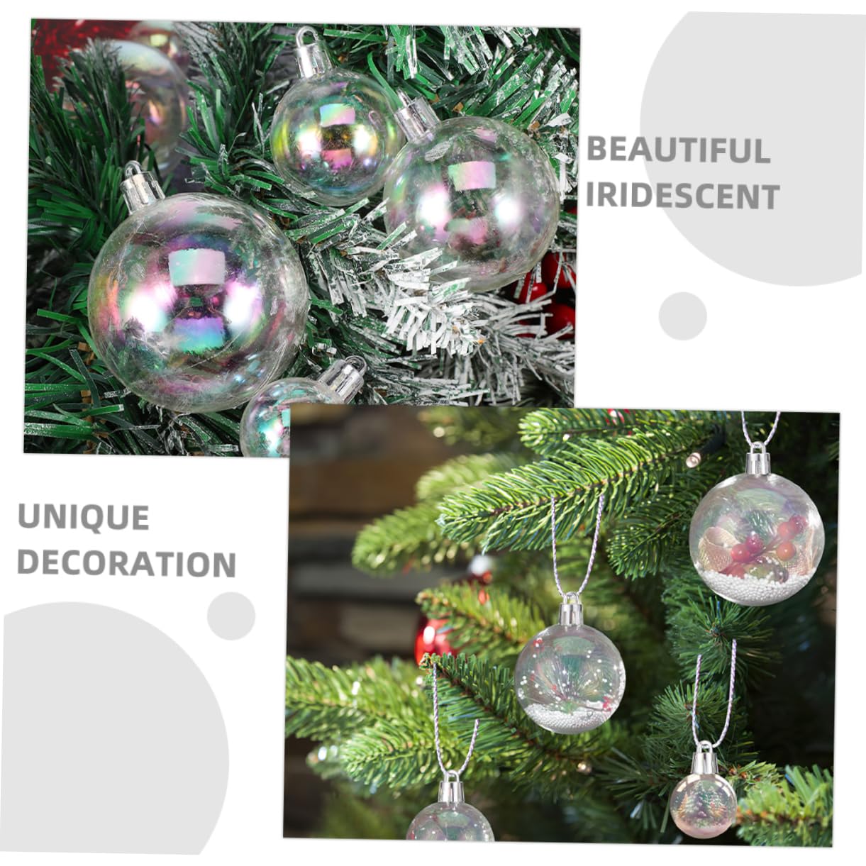 40piezas Bolas Navideñas Transparentes Rellenable Adornos para Árbol de Navidad Bolas de Plástico Colgante Decoración Iridiscente para Fiesta de Navidad