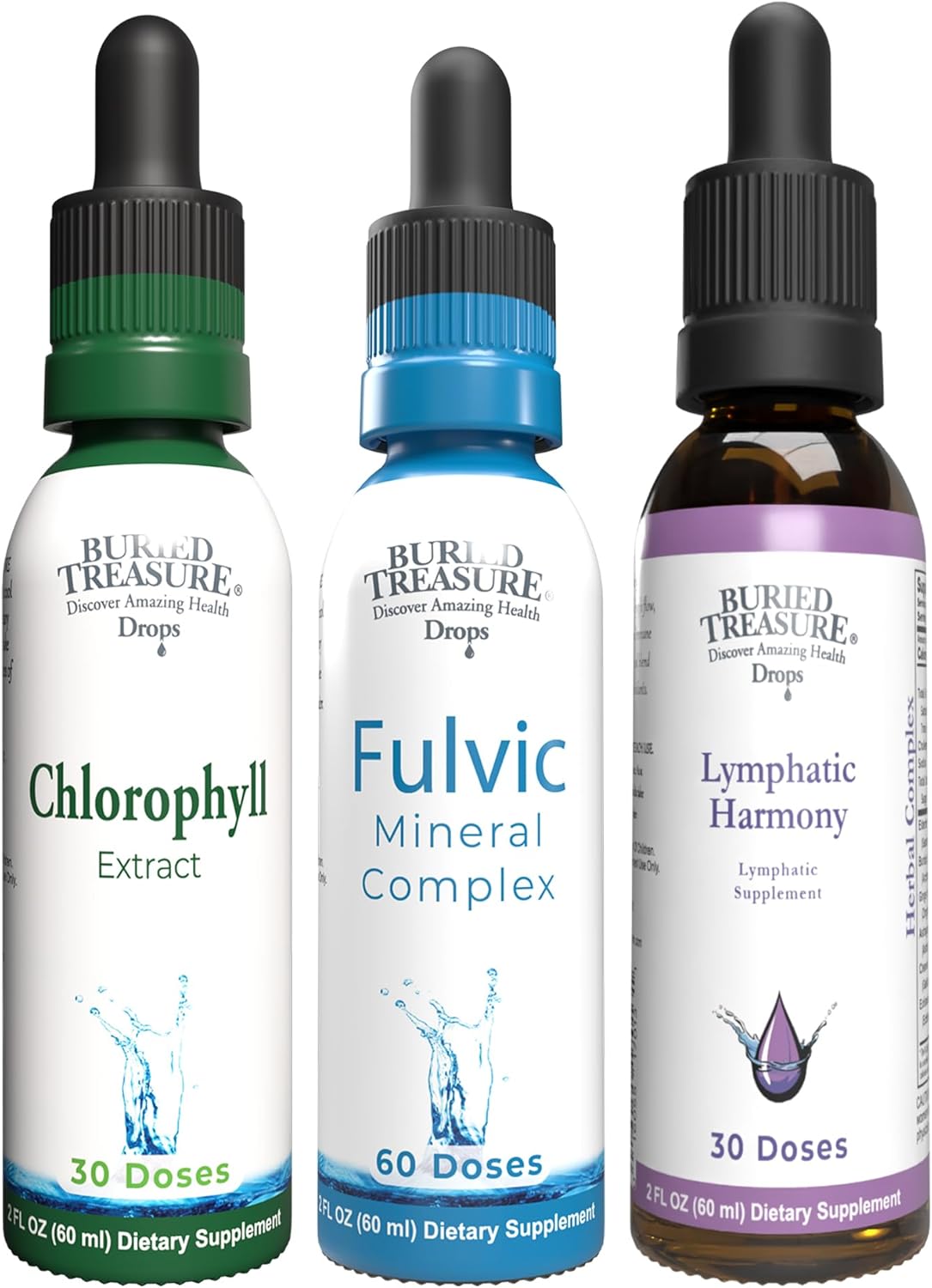 Buried Treasure – Liquid Chlorophyll, Fulvic Minerals & Lymphatic Harmony, Natural Detox, Nutrient Absorption & Immune Support Supplements Bundle