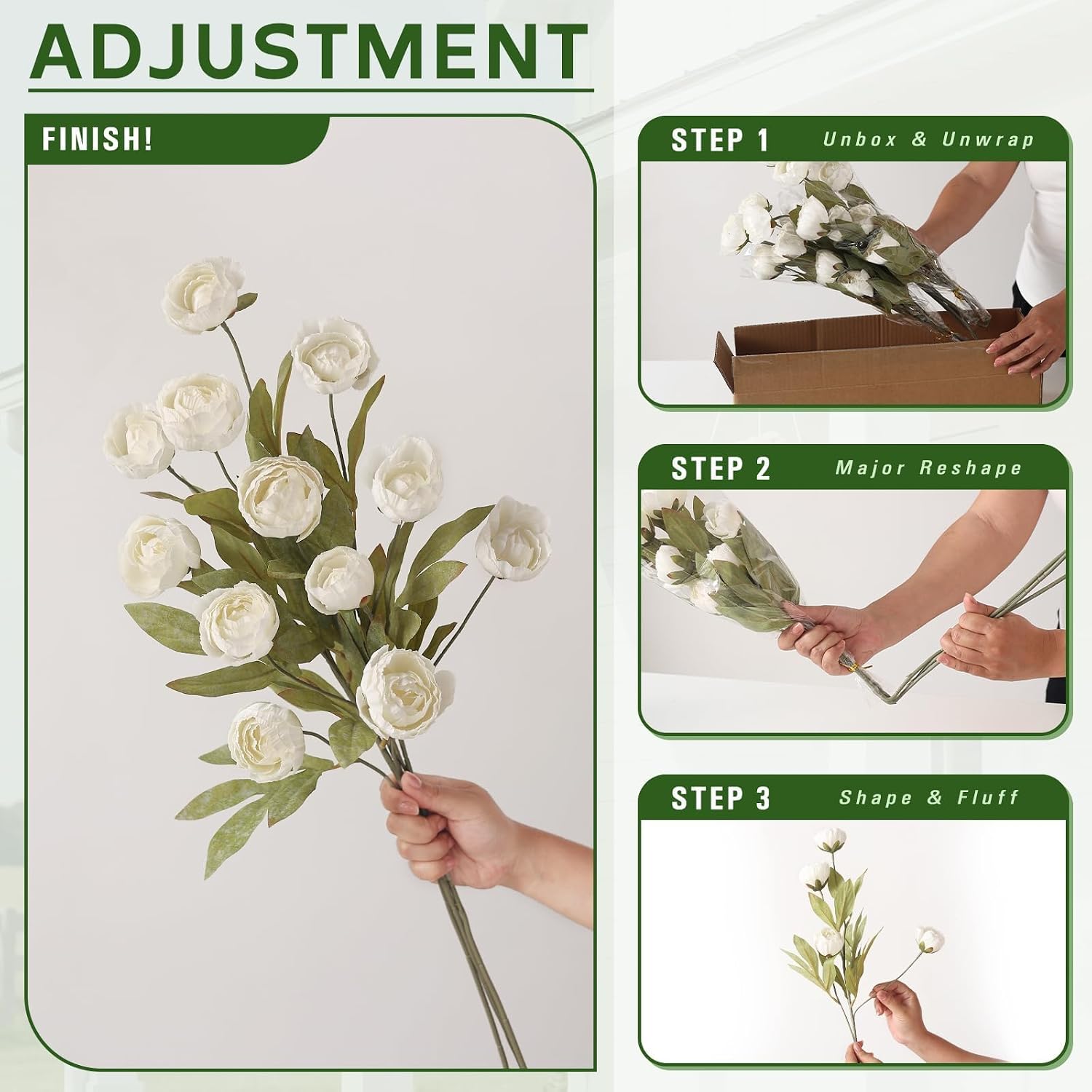 6 PCS 27"Artificial Peony Branches, Realistic Silk Peonies Stems(Cream) | Easy DIY Styling, Plump and Delicate, Look Real Faux Flowers, for DIY Bouquet/Vase/Table Centerpieces/Farmhouse/Home Decor