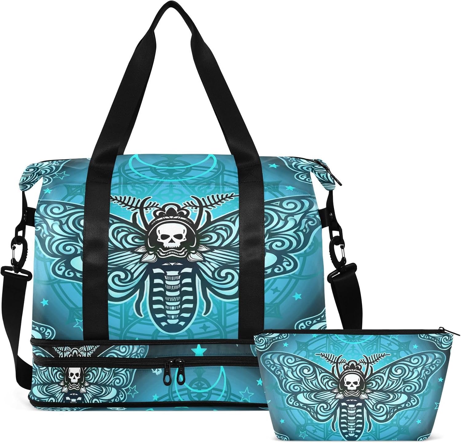 Travel Duffel Tote Bag Butterfly Skull Boho Sports Duffel Bag with Wet Pocket Weekender Overnight Bag for Women Men Gym Bag, Carry On Bag Hospital Bag for Labor and Delivery