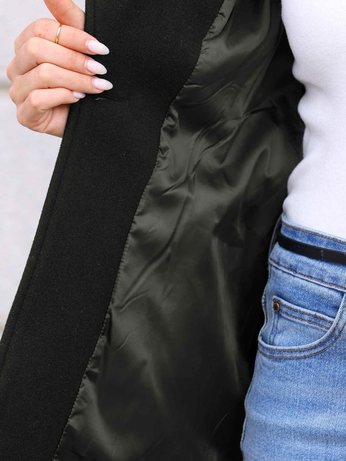 Allegra K Pea Coats for Women Lapel Collar One Button Overcoat with Belt Winter Coat - Image 6