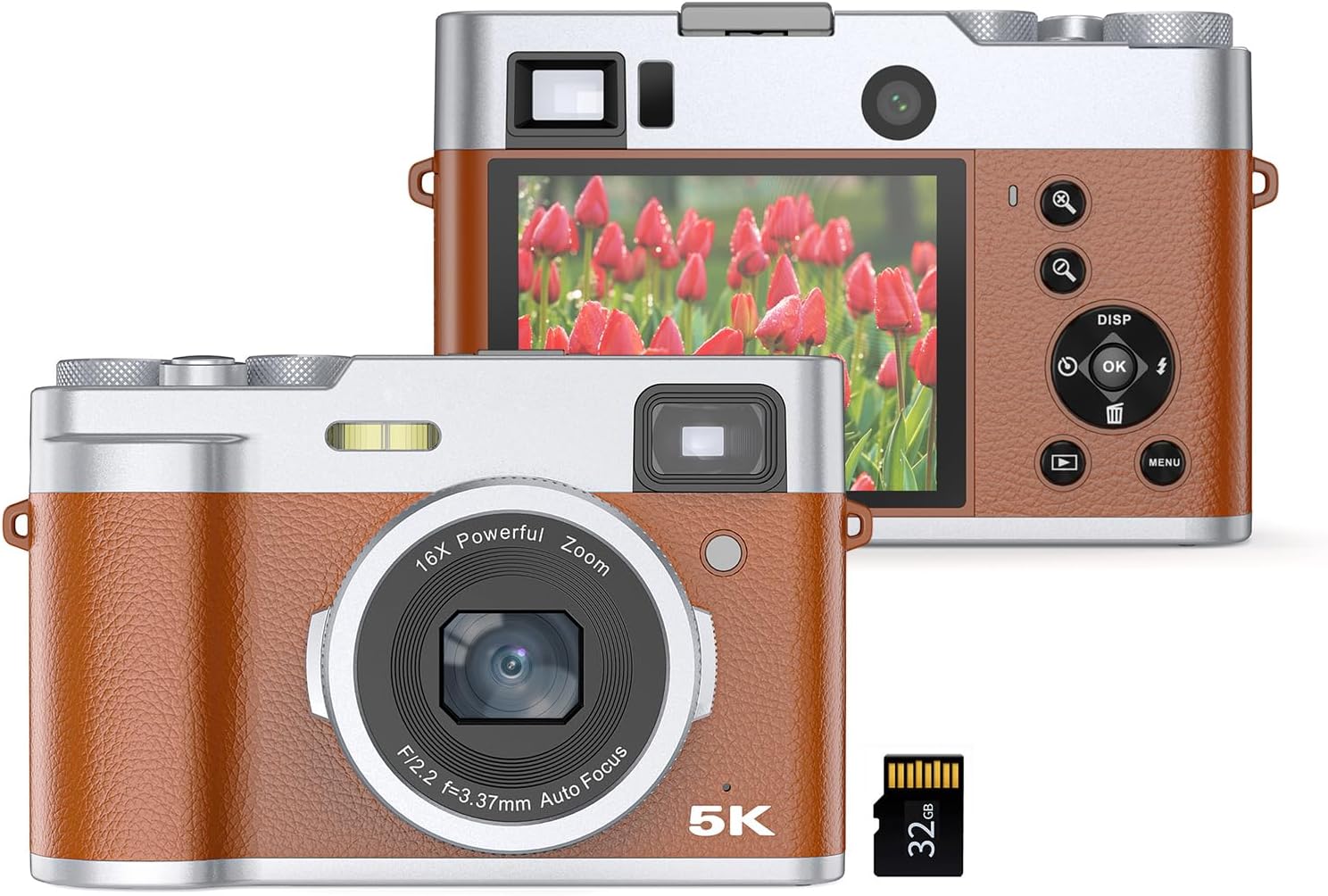 5K Digital Camera, Autofocus Digital Camera, 48MP Dual Lens, 2.8 Inch IPS Screen, 16X Digital Zoom, Vlog Camera, Image Stabilization, DSLR, Compact, 32GB Card Included, Childrens Day