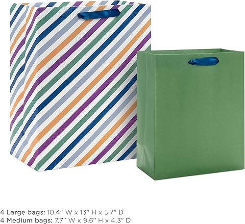 Miniatura 9 de Hallmark Surtido de bolsas de regalo arcoíris (6 bolsas 2 medianas de 9 pulgadas, 2 grandes de 11 pulgadas, 2 extra grandes de 14 pulgadas) rayas y