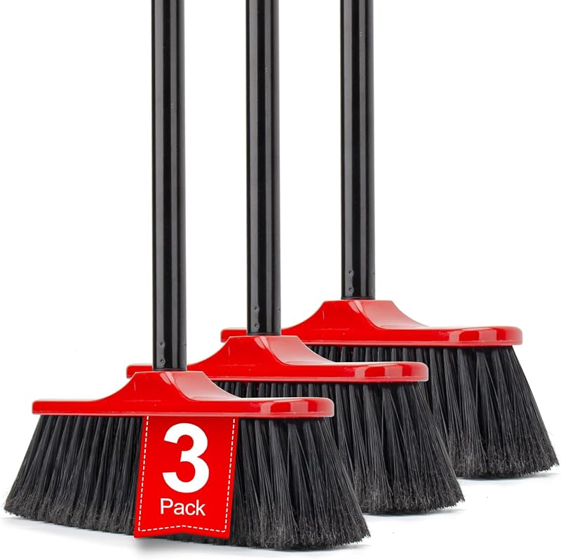 KeFanta 3 Pcs Indoor/Outdoor Brooms, House Broom with 51" Long Handle | Brooms for Sweeping Indoor/Outdoor, for Home Garage Kitchen Office Courtyard Lobby Patio Lawn Concrete