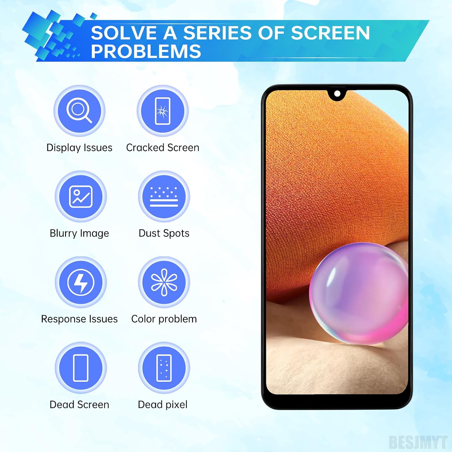 for Samsung Galaxy A32 AMOLED Screen Replacement with Frame OLED Display Touch Digitizer Full Assembly Fix Glass with Repair Tools Kit SM-A325F (A325F A325M A325N)