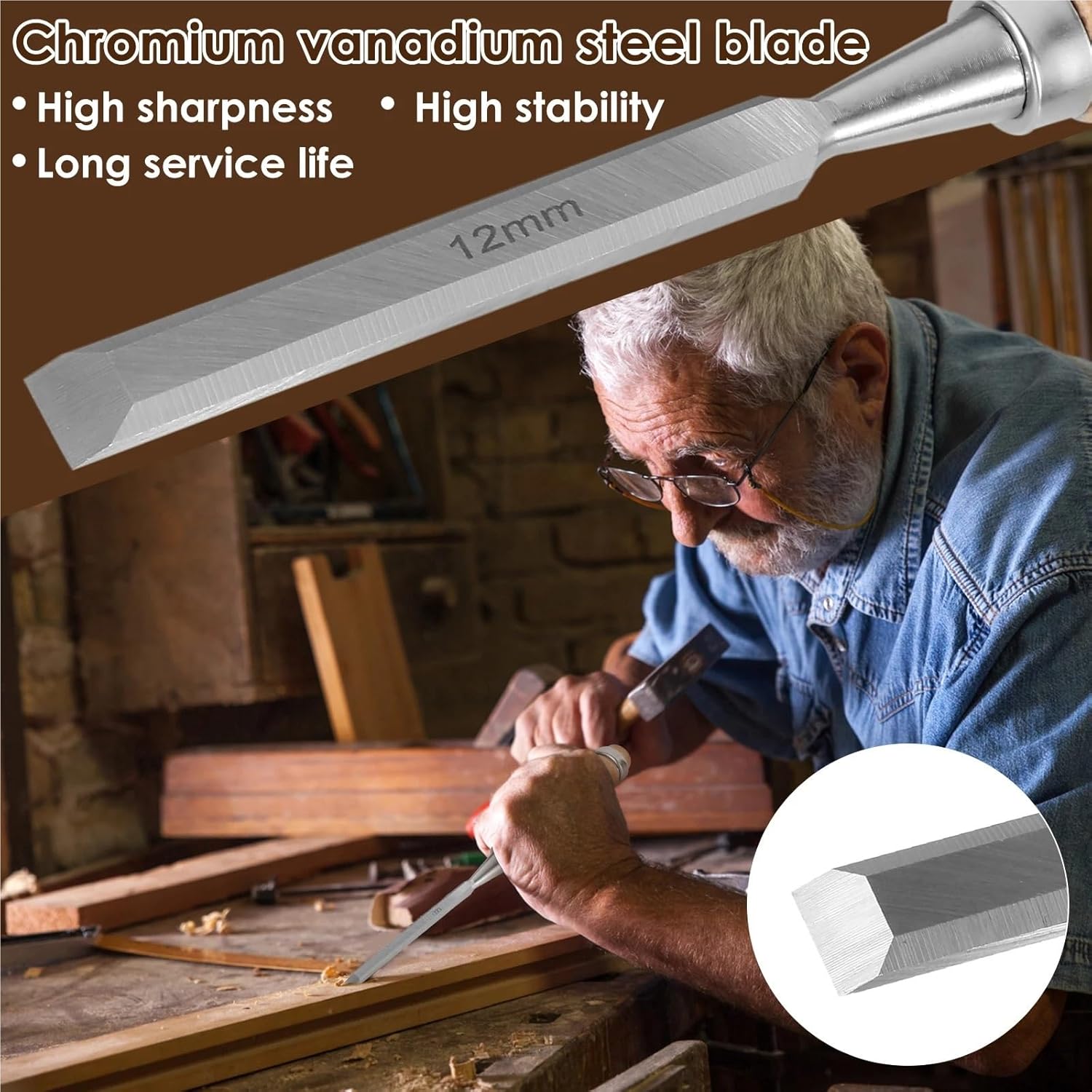 4Pcs Wood Chisels Set Sharp Chrome-Vanadium Steel Wood Carving Chisels With Beech Handles Ergonomic Wood Carving Tools