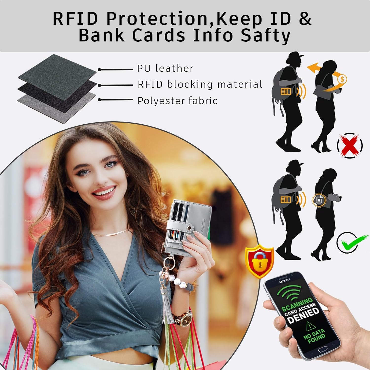 BAOSIWA Silicone Bracelet Keychain Wallet for Women Wristlet Card Holder Slim RFID Wallet with Zipper Pocket - Image 4