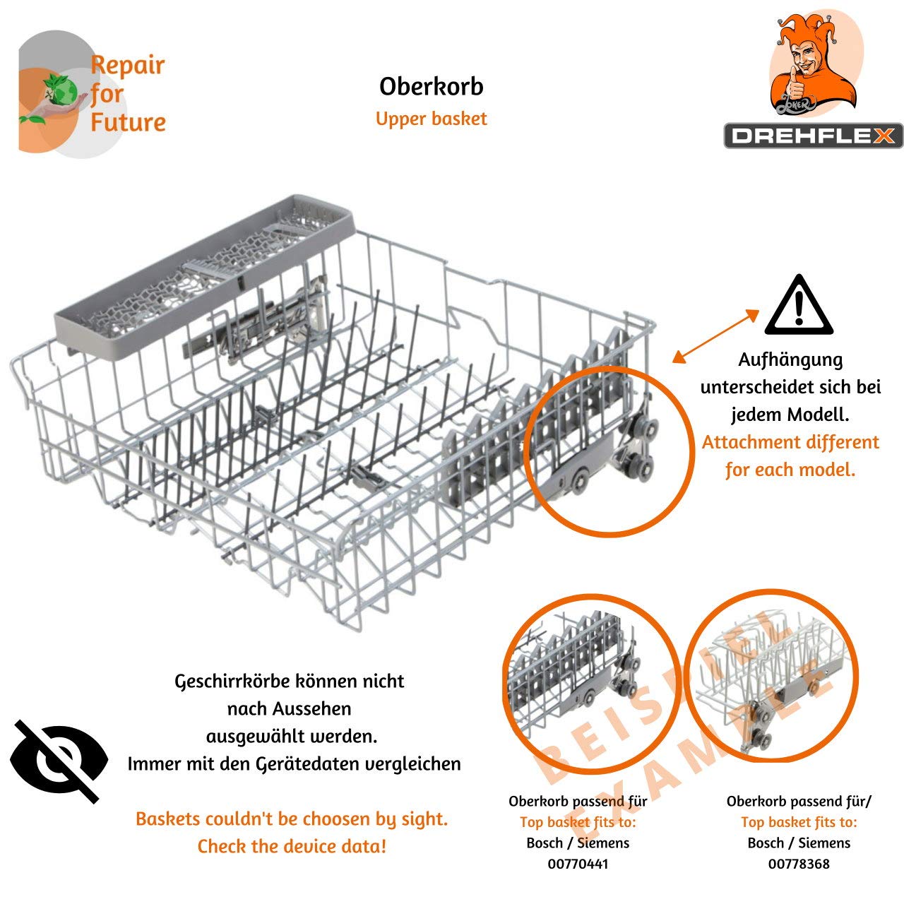KORB35 - Cesta de cocina para varios lavavajillas de la casa Bosch/Siemens/Neff/Constructa - Apto para piezas número 00770441/770441 también para 685076/00685076