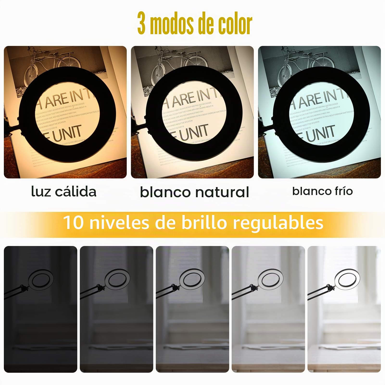 Tomshine Lámparas de lupa 8X,Lámpara de aumento LED con 10 Ajustes Bright Regulables, Lámpara de cuello de cisne flexible portátil para mesa de trabajo y uñas arte