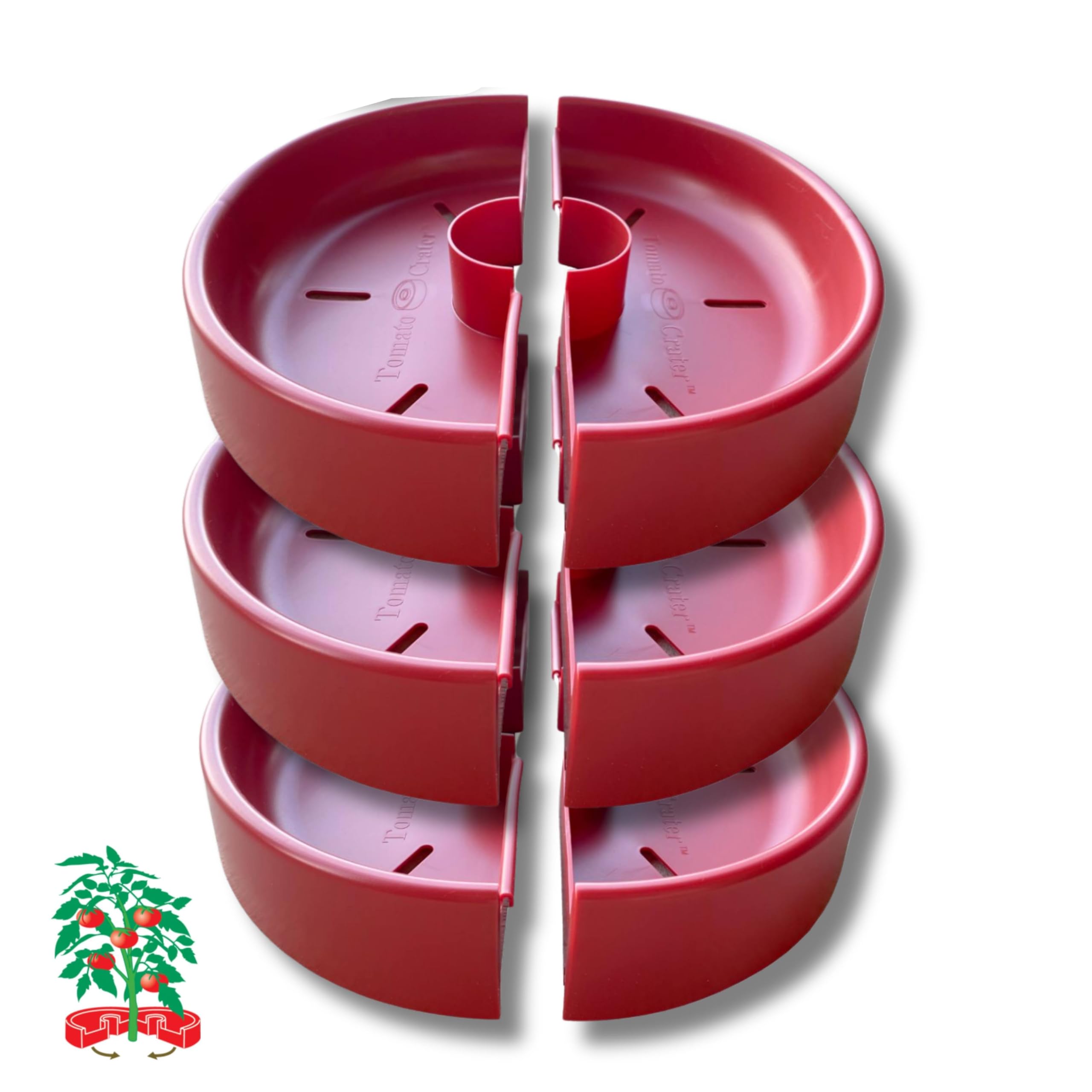 Agilux Tomato Crater DP3031 Vegetable Garden Water Tray Trough All Purpose Tool Enhances Crop Growth, Retains Water Moisture, Warms Soil, Prevents Cutworms, Allows Tomato Cages 12” Red (3) pk