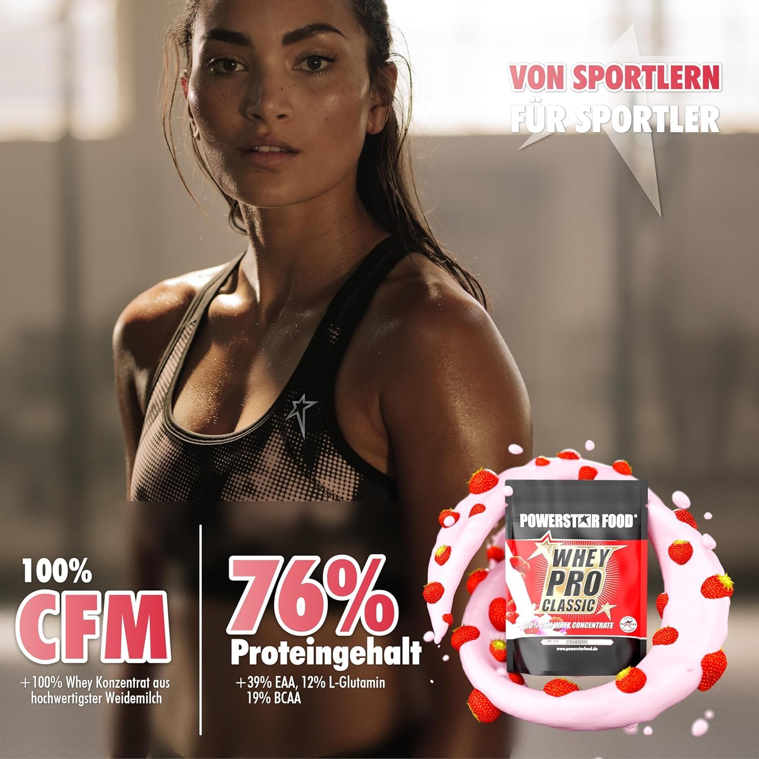 Powerstar WHEY PRO CLASSIC Poudre de protéines de lactosérum 4000 g | Poudre de protéines | Fabriqué en Allemagne | 100 % concentré de lactosérum CFM | Protéines en poudre avec seulement 2 % de