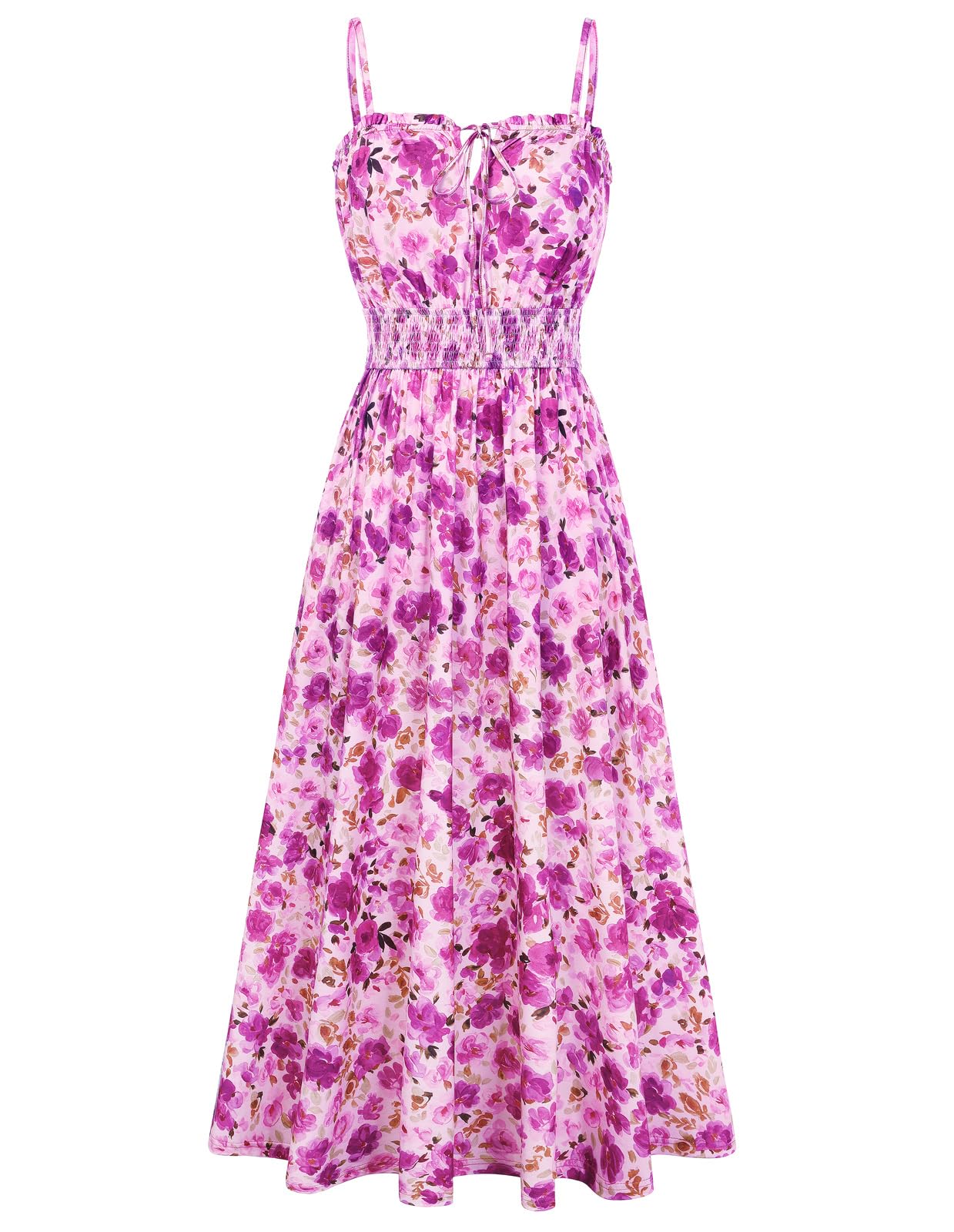 GRACE KARIN 2026 Women's Hawaiian Midi Sundress Summer Vacation Spaghetti Floral Clothes Boho Casual Dresses with Pockets Purple Floral M