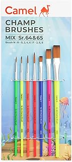 Camel Plastic Champ Brushes Set of 7 | Round &amp; Flat Brushes for Water, Poster &amp; Acrylic Colors | Perfect for Kids, Hobbyis...