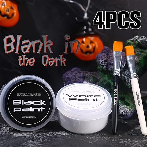 Miniatura 9 de BOBISUKA Pintura facial y corporal al óleo en blanco y negro + juego de gel de sangre falsa coagulada, kit de paleta de pintura profesional de gran