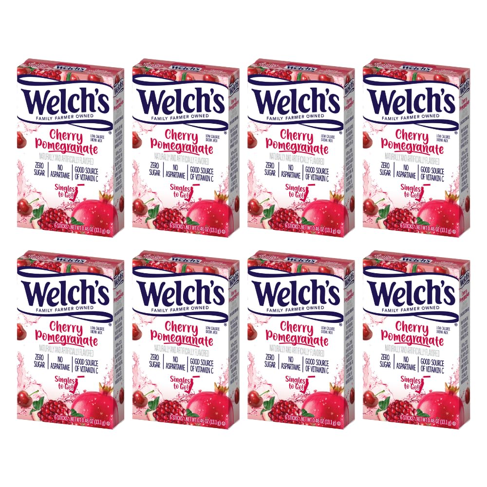 Welch's Singles To Go Water Drink Mix - Powder Sticks, Cherry Promegranate, 0.46 Ounce, 6CT (Pack of 24)
