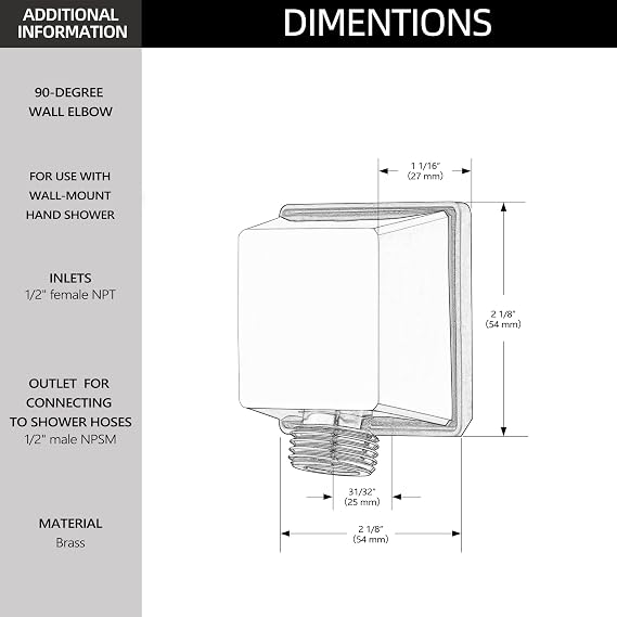 Square Wall Elbow for Hand Held Shower, Matte Black