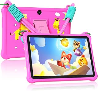 PRITOM Lanyard Kids Tablet 7 inch, 32GB Toddler Tablet Android 13 with WiFi, Dual Camera, Education, Games, Kids Software Pre-Installed, Parental Control, Pink