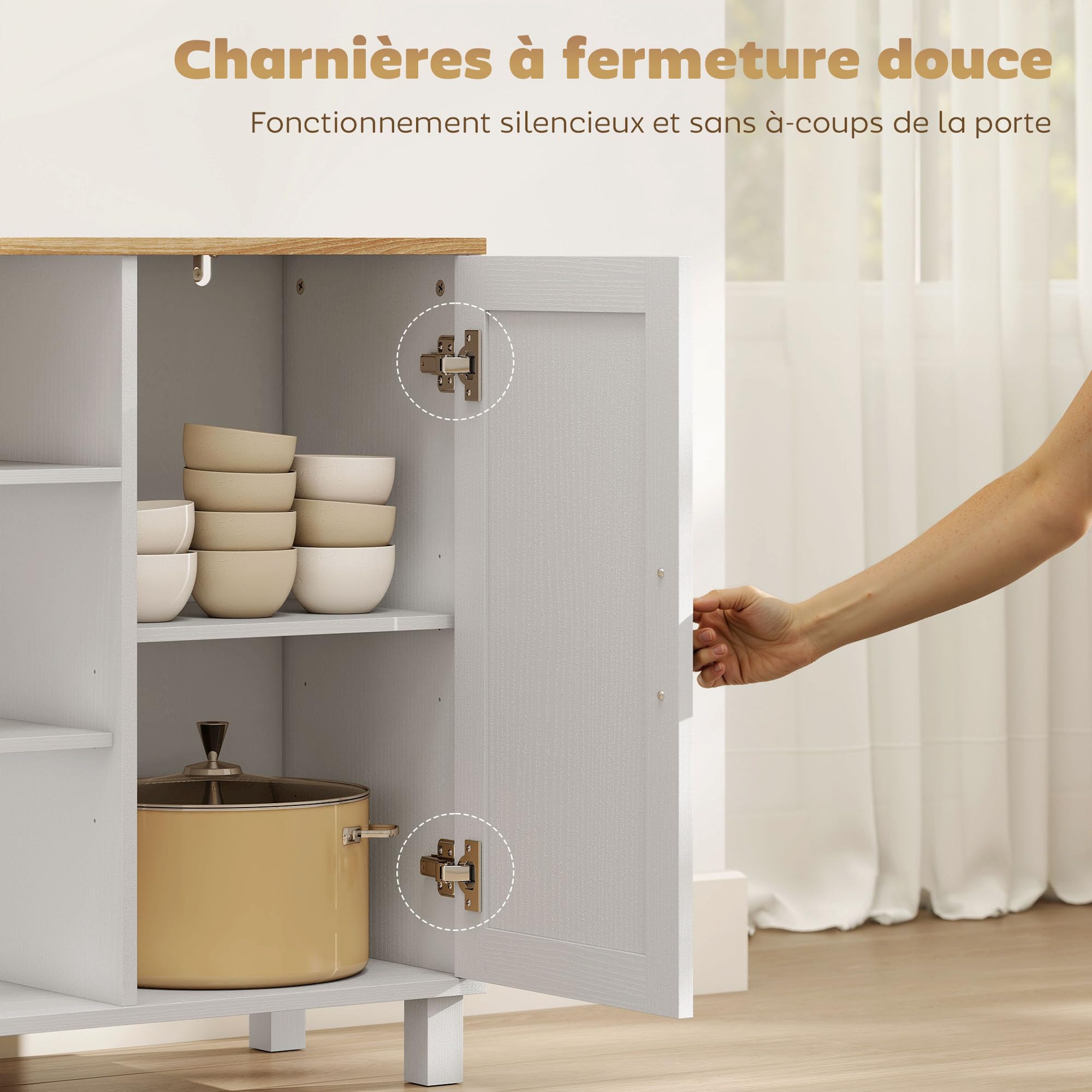 HOMCOM Buffet 3 Portes à Fermeture Amortie 110 x 33 x 75 cm Blanc | Meuble de Rangement, Compartiment Ouvert, Étagères Réglables, Style Moderne, Buffet Salle à Manger, Salon