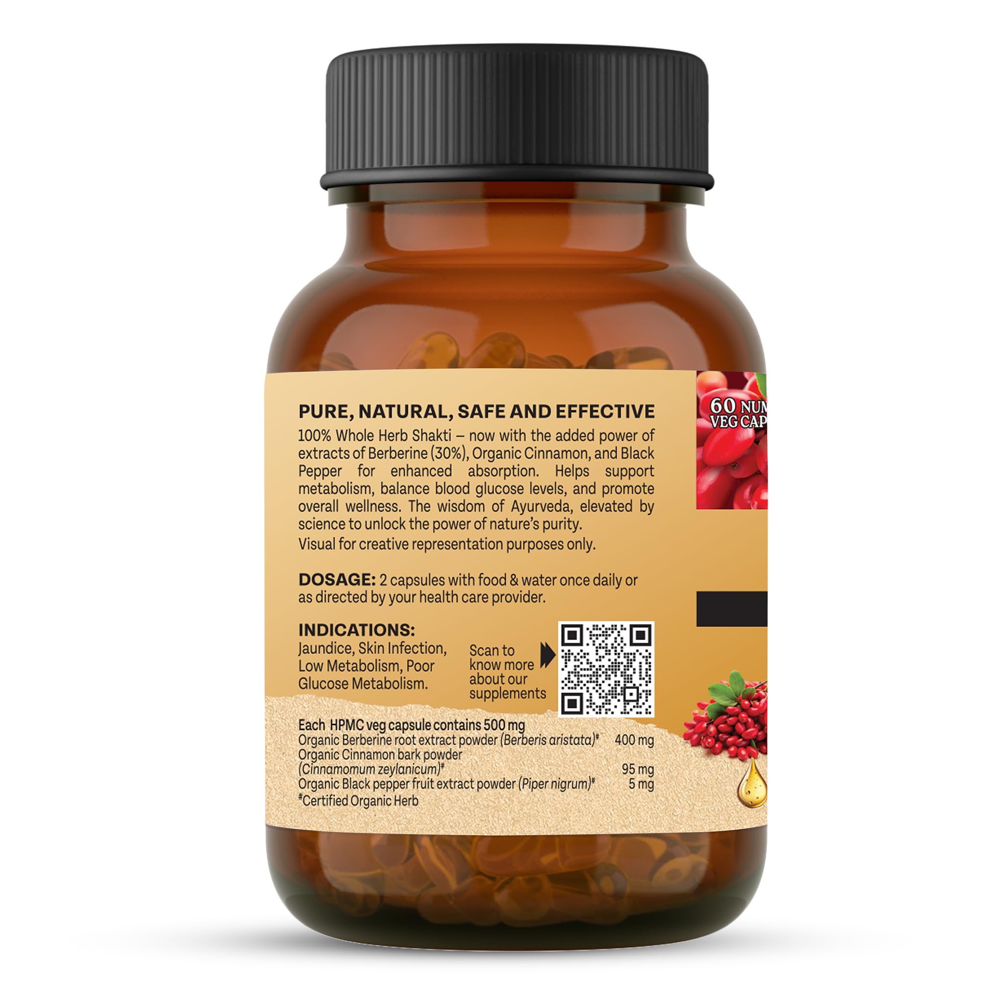 Organic India Berberine Advance Capsules, 60 Veg Capsules, 500 mg per Capsule, With Organic Cinnamon & Black Pepper Extract, Metabolic Support & Blood Glucose Balance product image 9