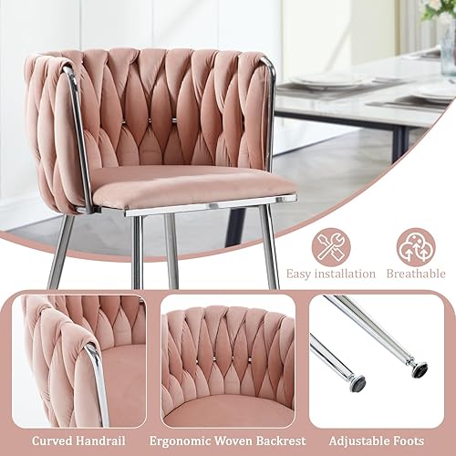 Miniatura 4 de Velvet Dining Chairs Set of 2,Woven Upholstered Living Room Chairs,Modern Kitchen & Dining Room Chairs,Leisure Accent Chairs with Silver Metal