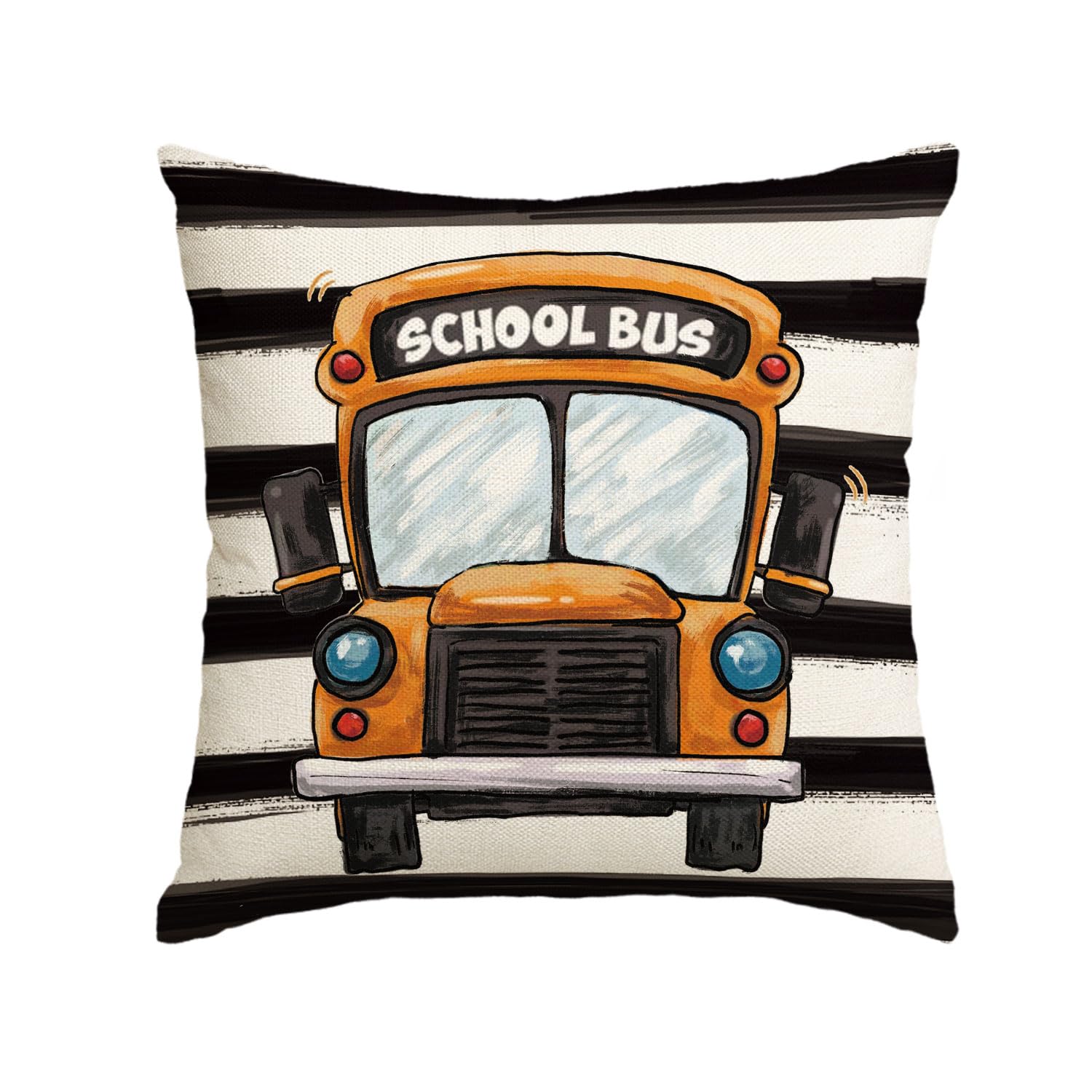 Housse coussin bus scolaire 45x45 décoration premier jour école