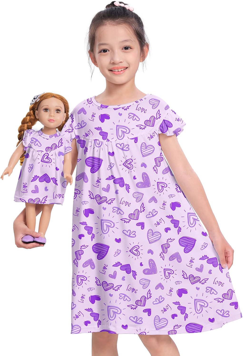ICOSY Matching Doll & Girls Nightgowns Clothes Girls Pajamas Sleepwear Outfit for Kids and 18" Girl Doll