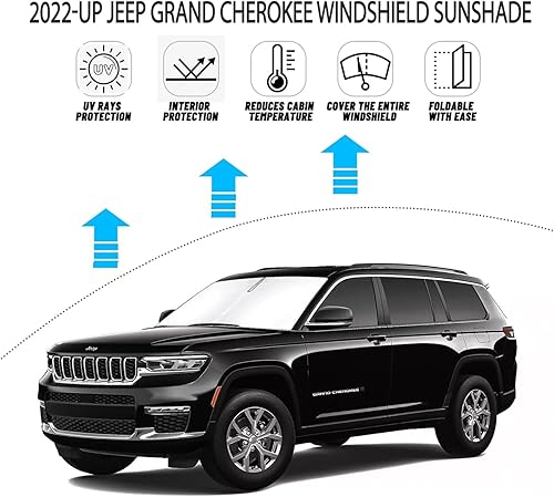 Miniatura 3 de Bestview Parasol para parabrisas para Jeep Grand Cherokee 2022-2023, parasol para ventana delantera, bloquea los rayos UV del calor, plegable, 2
