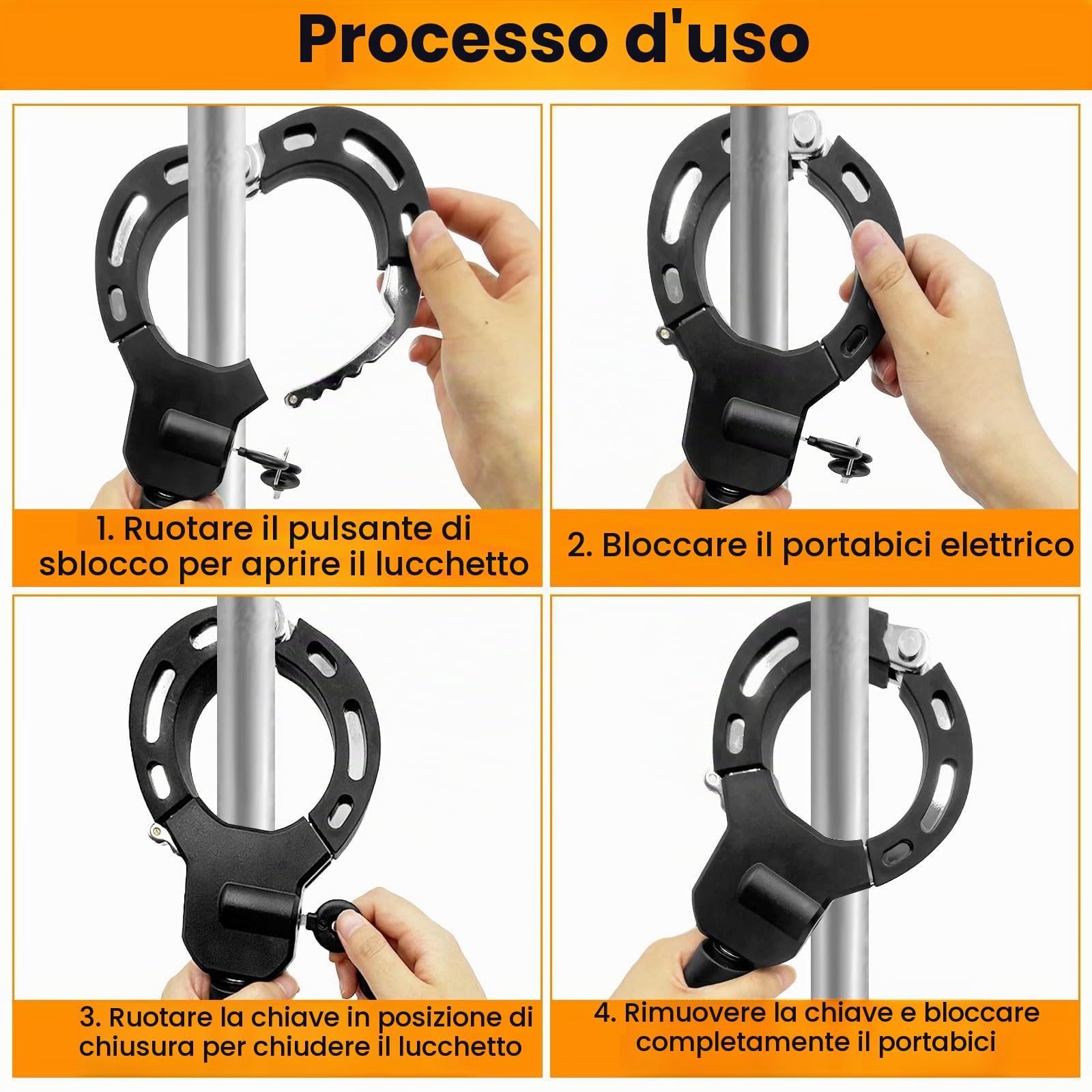 Serratura per Monopattino Elettrico 90cm - Catenaccio a Manette con Chiave & Guarnizione Gomma Antigraffio, Alta Sicurezza per Bici/Passeggini (Blocco Tipo A, Resistente a Trapano)