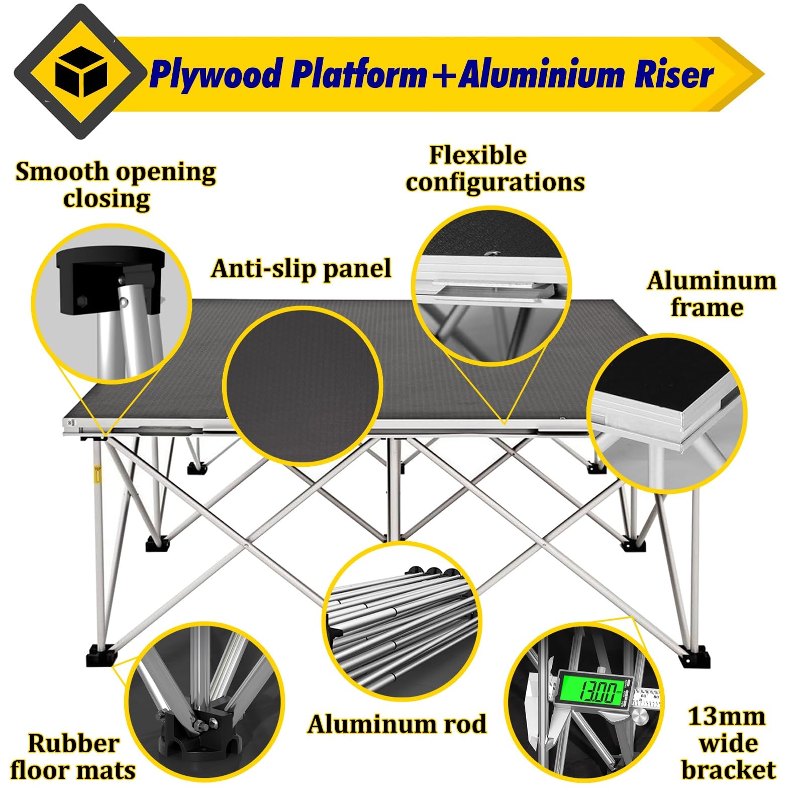 Plataforma Ligera, Plegable y portátil: Sistema Modular Antideslizante Apto para conciertos, Eventos y actuaciones; diseño de Anillo de fácil instalación, Cualquier ocasión.