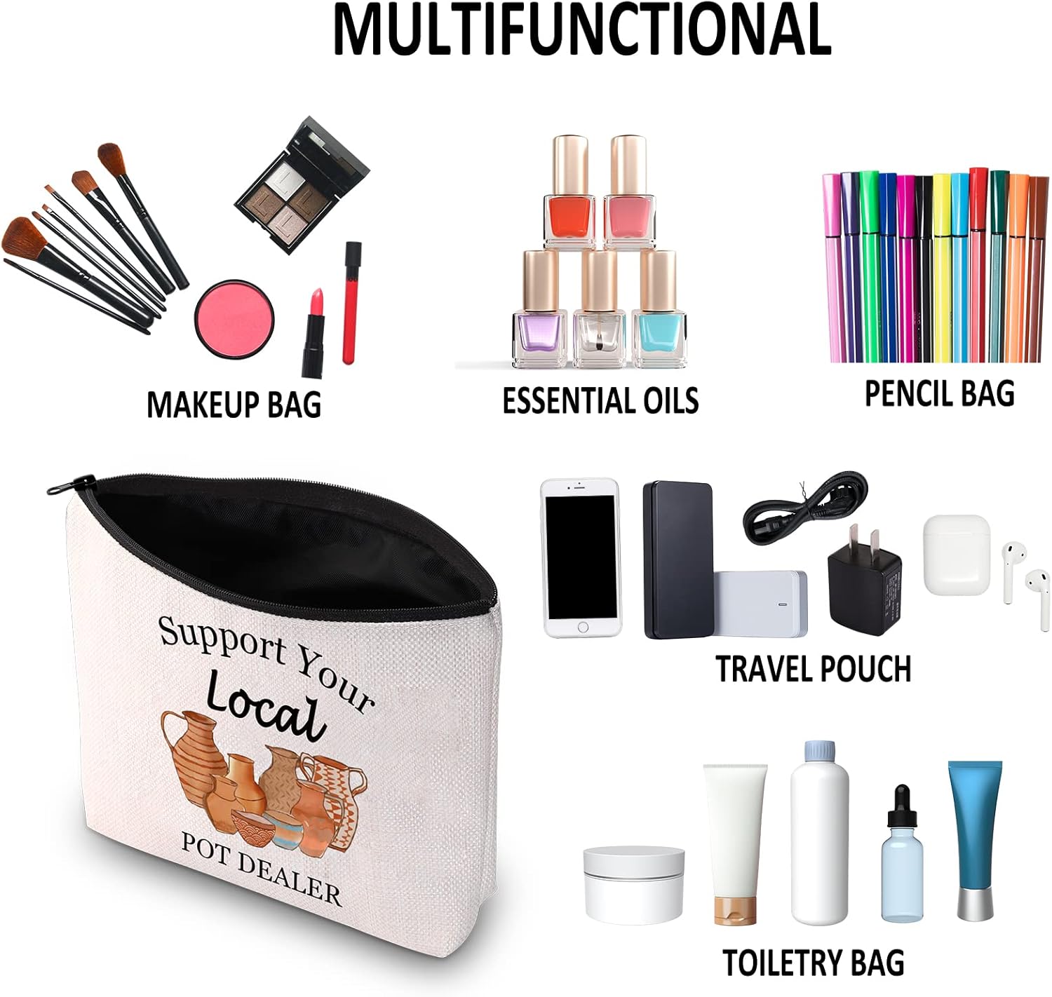 G2TUP Pottery Artist Gift Support Your Local Pot Dealer Makeup Bag Ceramics Artist Cosmetic Bag Pottery People Gift Zipper Travel Bag - Image 6