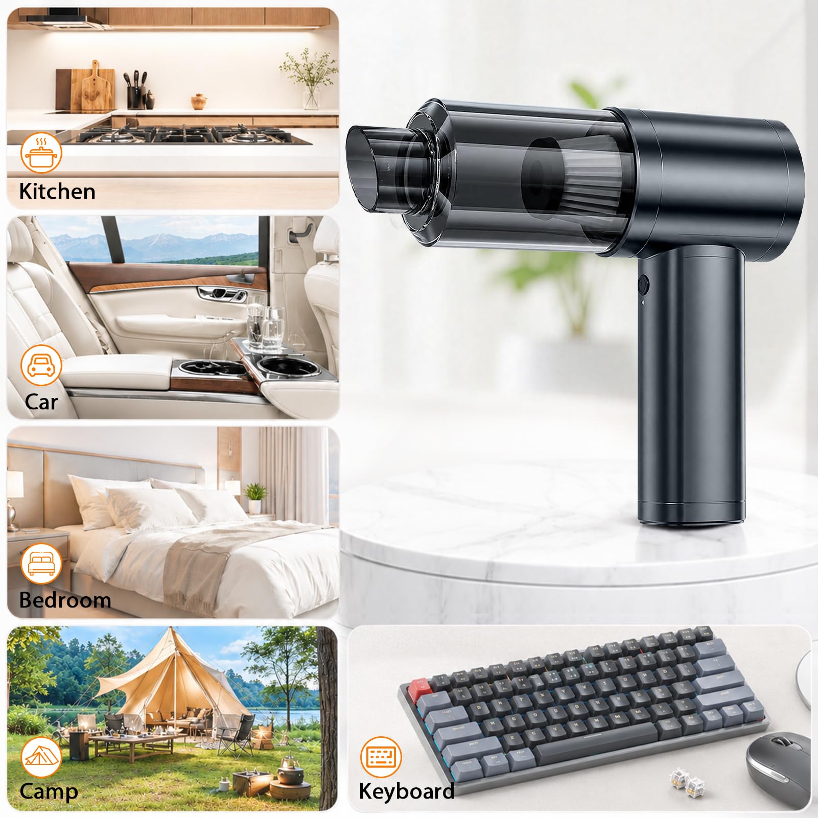 Handstaubsauger Akku Kabellos 30kPa - Mini Auto Staubsauger mit Bürstenloser Motor Stark Autostaubsauger Handsauger für Autos, Büros, Schlafzimmer, Küche, Wohnzimmer Haus& Tierhaar Reinigung